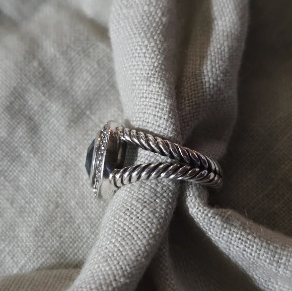 David Yurman Petite Cerise Ring in Blue Topaz & Diamonds, SS, Size 4.5 - Picture 9 of 14